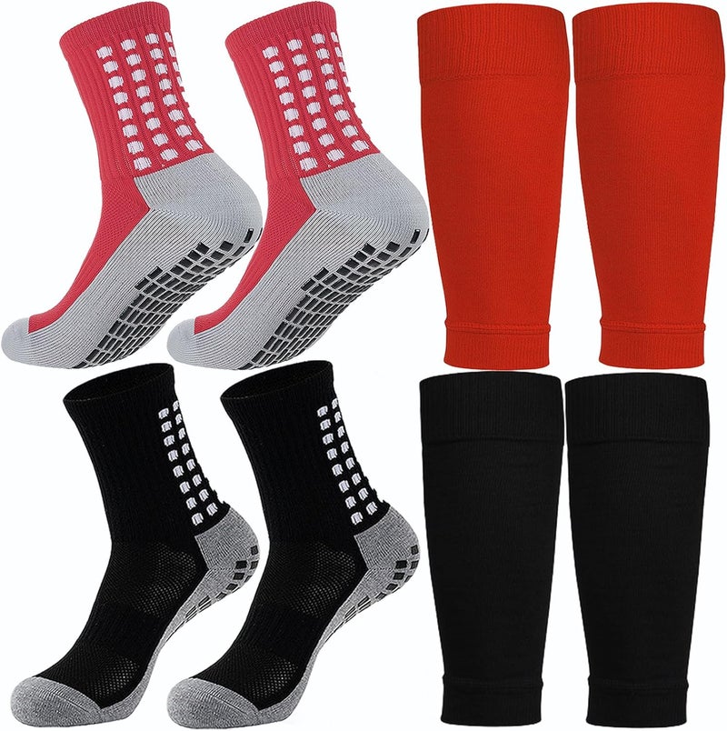 KMOLY 1 Set Kids Grip Soccer Socks and Shin Guard Sleeves for Age 7-14 Youth Boys Children Football Basketball Training - Image 1